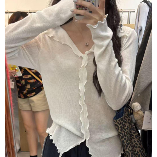 灰色V领边长袖针织打底衫女2025早秋季新款修身内搭毛衣上衣百搭|undefined