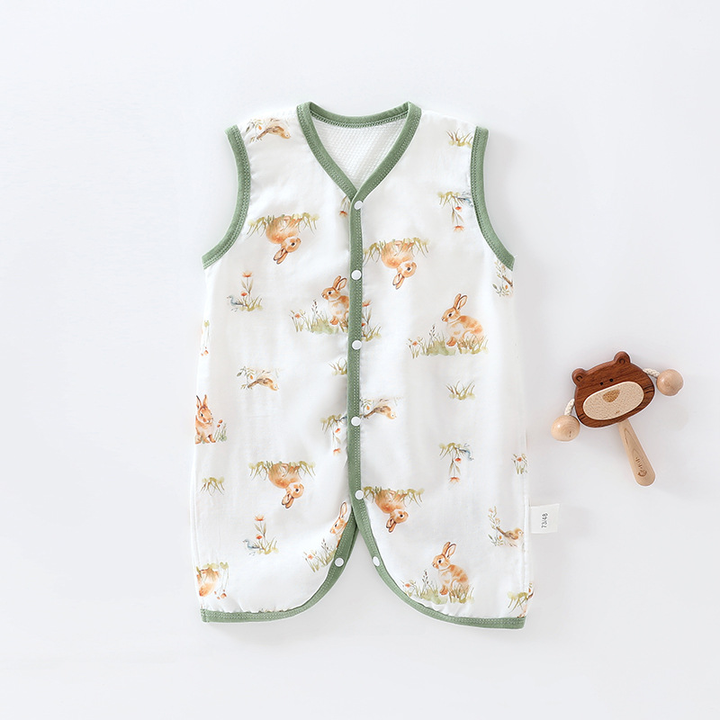 Baby Sleeping Bag Summer Thin Gauze Male and Female Baby One-Piece Pajamas Back Mesh Breathable Sleeveless Vest Crawling Suit
