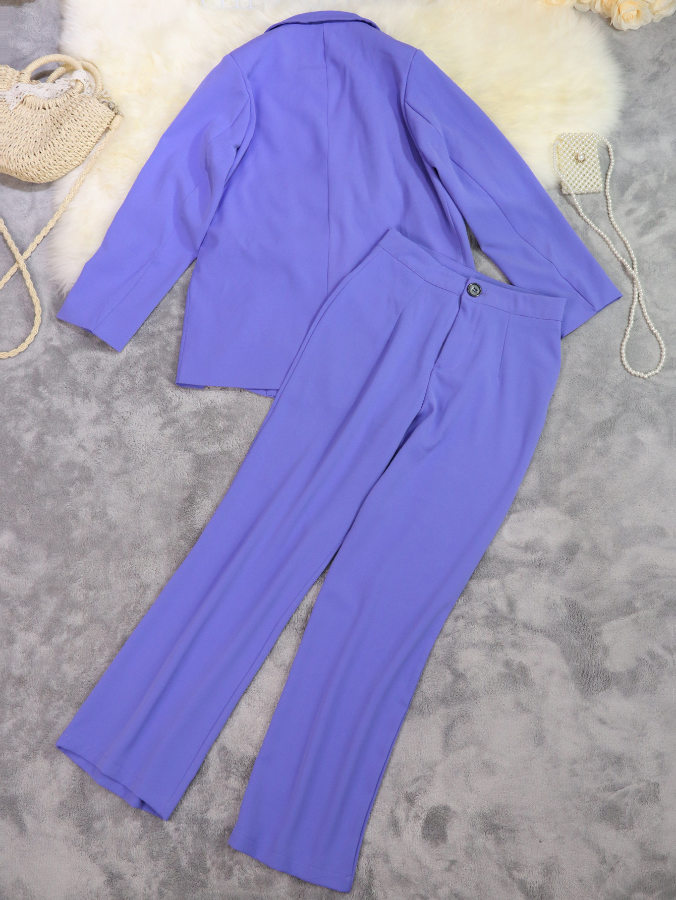 Women's Pant Sets Solid Colour Commuter Suit With High Waist Trousers_voghion.com