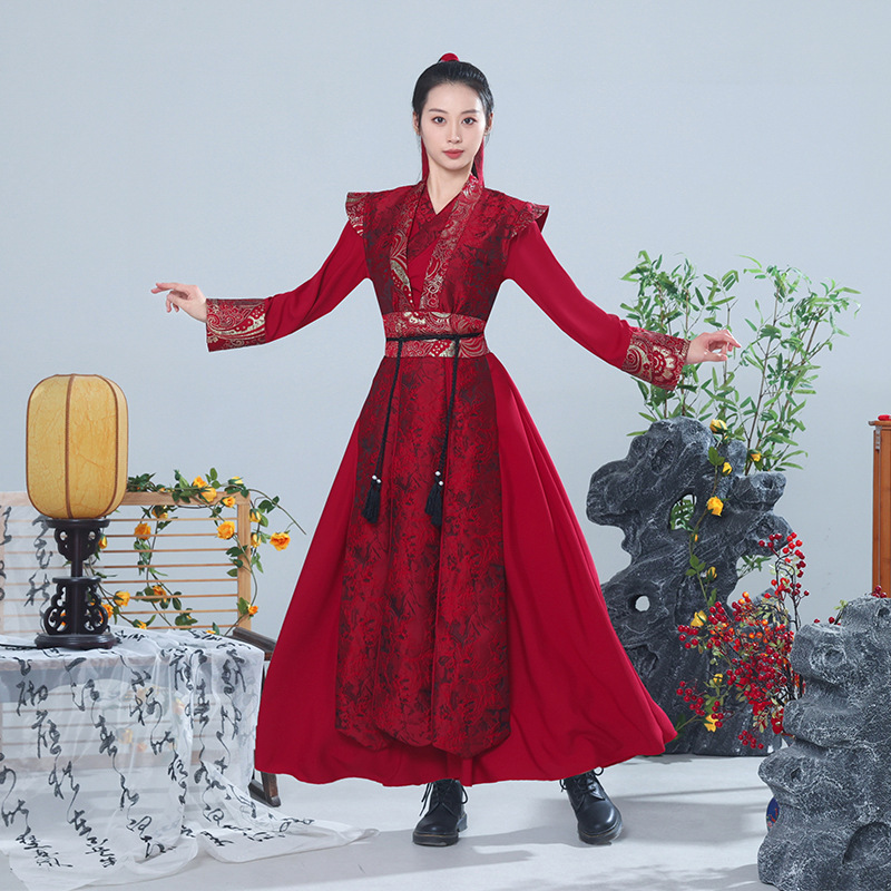 Red Drum Performance Costumes for Men and Women, Mulan Sword Dance, Chinese Style Ancient Costume, Elephant King Dance Costume, Snow Dragon Song