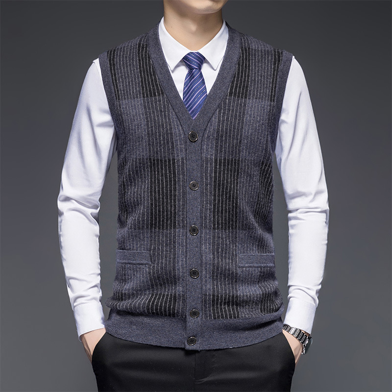 Full Wool New Autumn and Winter Wool Vest Men's Cardigan Thickened Ultra-fine Wool Knitwear Pure Wool Non-ironing Vest Men's