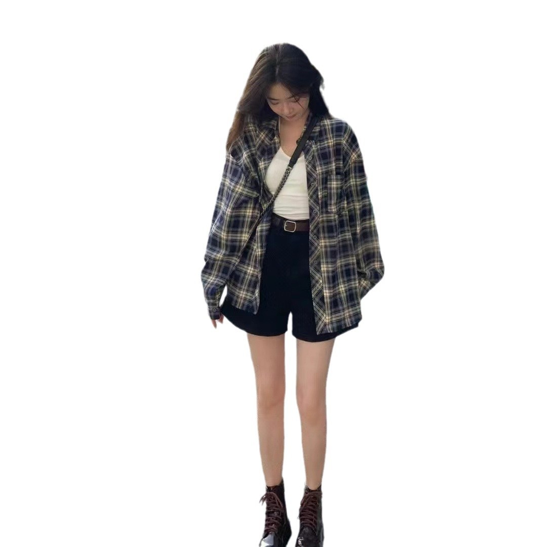 통근자 전문 통근자 여성 복고풍 스타일 이른 가을 셔츠 현대 격자 무늬 외부 착용 여성 내부 셔츠