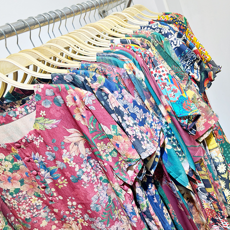 ブランド尾品卸売りシルクサテンママ夏服ワンピース中年ファッションロングスカート中高年夏ゆるいスカート|undefined
