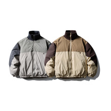 北界男装 美式潮牌2025冬季新款拼色拼接棉服螺纹双层领棉衣棉袄