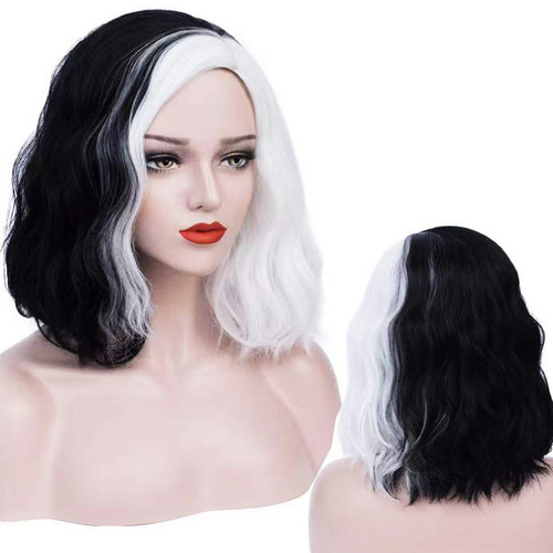 Amazon Rose.com new product European and American cross-border witch Kuila wig for women black and white two-color cos wig factory