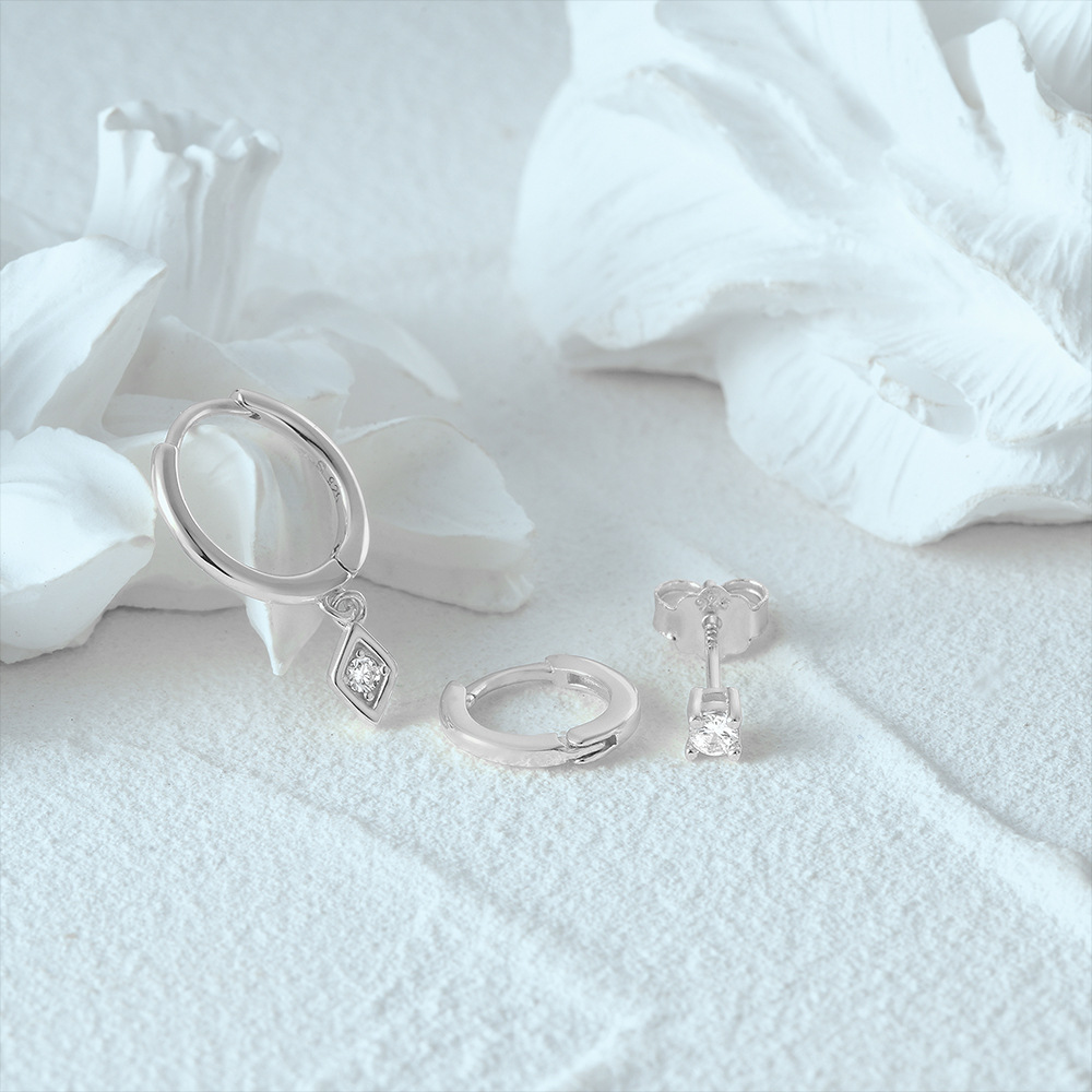 4g Weight Zircon Inlay Material Earrings Classification 3 Pieces Set Quantity Daily Occasion 925 Sterling Silver Material Geometric Pattern Women's Gender Plating, Inlay Design Simple Style Style 3 Pieces Set 925 Sterling Silver Zircon Geometric Earrings 20