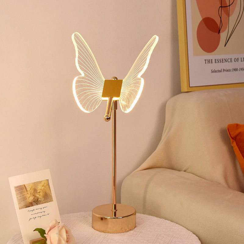 Light Luxury and Simple Acrylic Creative Decorative Atmosphere Lamp Butterfly Table Lamp Dimmable Girl's Bedroom Bedside Night Light