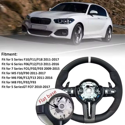 leather, suede, carbon fiber, Steering wheel - semi-perforated-carbon-fiber-black-fork-black-buttons-carbon-fiber-long-paddle-with-flat-edge