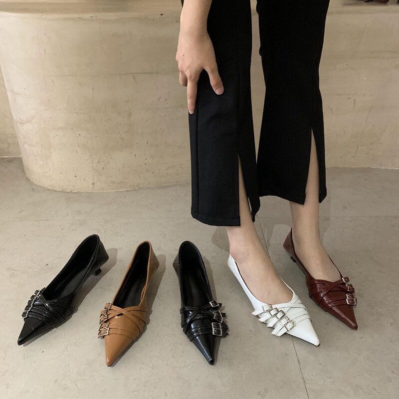 Kitten Heel High Heels Women's 2024 Summer New Shallow Mouth Pointed Low Heel Soft Leather Job Shoes Kitten Heel High Heels Women's 2024 Summer New Shallow Mouth Pointed Low Heel Soft Leather Job Shoes
