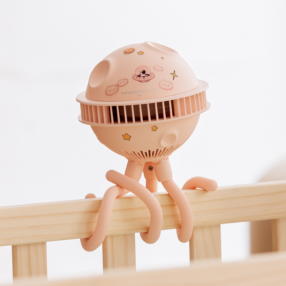 亞馬遜新款usb迷你星球嬰兒車風扇 手持八爪魚風扇可充電小風扇