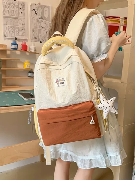 Cross-Border Forest-Style Cute and Stylish Nylon Color-Blocking Large-Capacity Backpack for Middle School Students in Grades 1-6