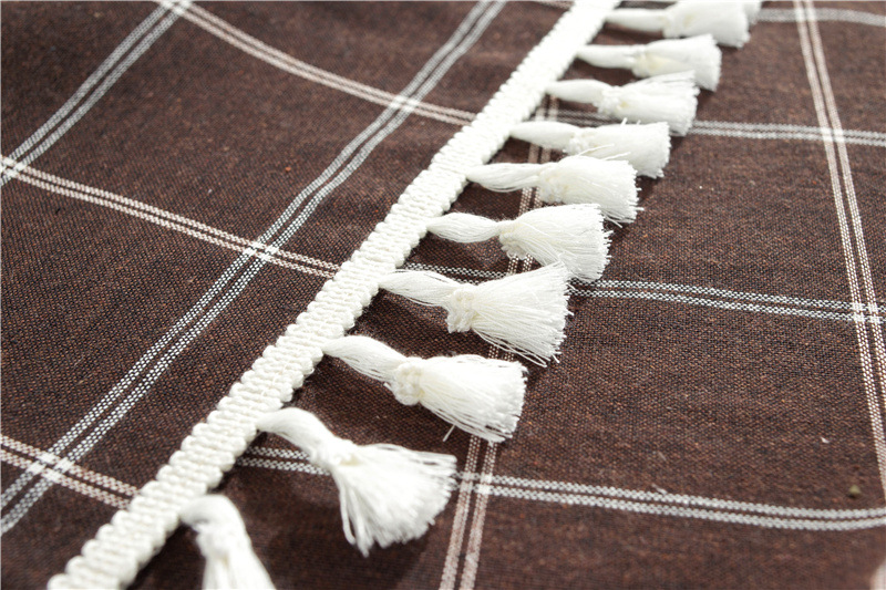 Cafe Double-line Plaid Cotton-polyester-linen Tassel Geometric Rectangular Dining And Coffee Table Tablecloth, Available_voghion.com