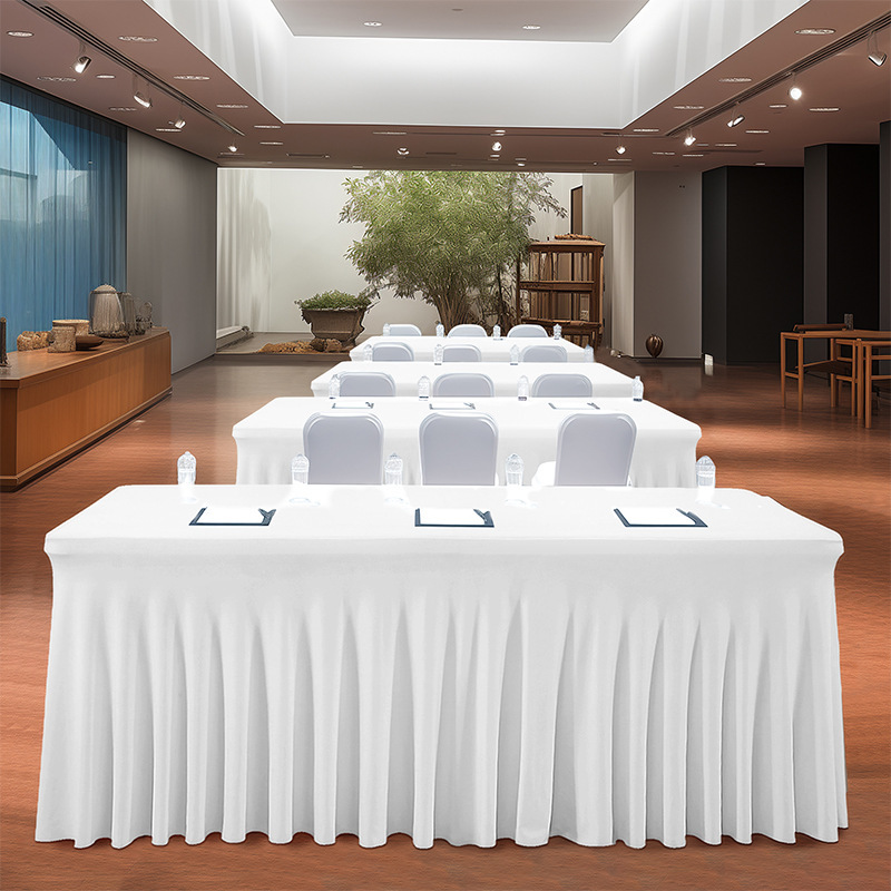 クロスボーダー抗シワポリエステル全囲弾性テーブルクロスセット結婚祝い宴会長方形スカート会議事務テーブルクロス|undefined
