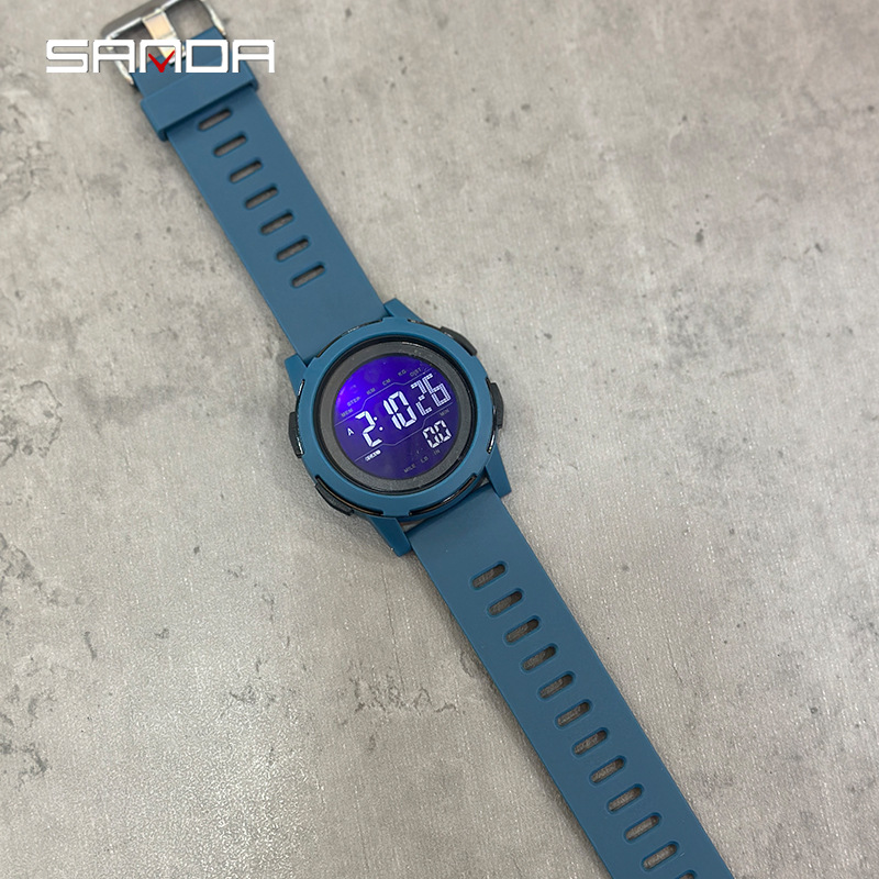 SANDA podómetro calorías pantalla digital impermeable multifuncional montañismo a prueba de golpes reloj despertador para hombre 2189