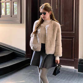 杨小卷 千金少女 仿兔环保毛皮草圆领短款皮毛一体外套女冬季新款