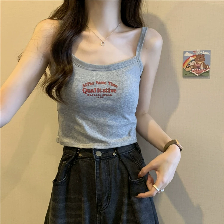 Sleeveless cropped tank (Base) American retro style, one size, casual summer camisole