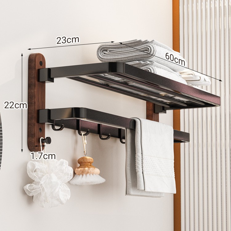 Toallero de baño de nogal Estante de toallas de baño de alta gama sin perforación Estante de baño Colgante de baño