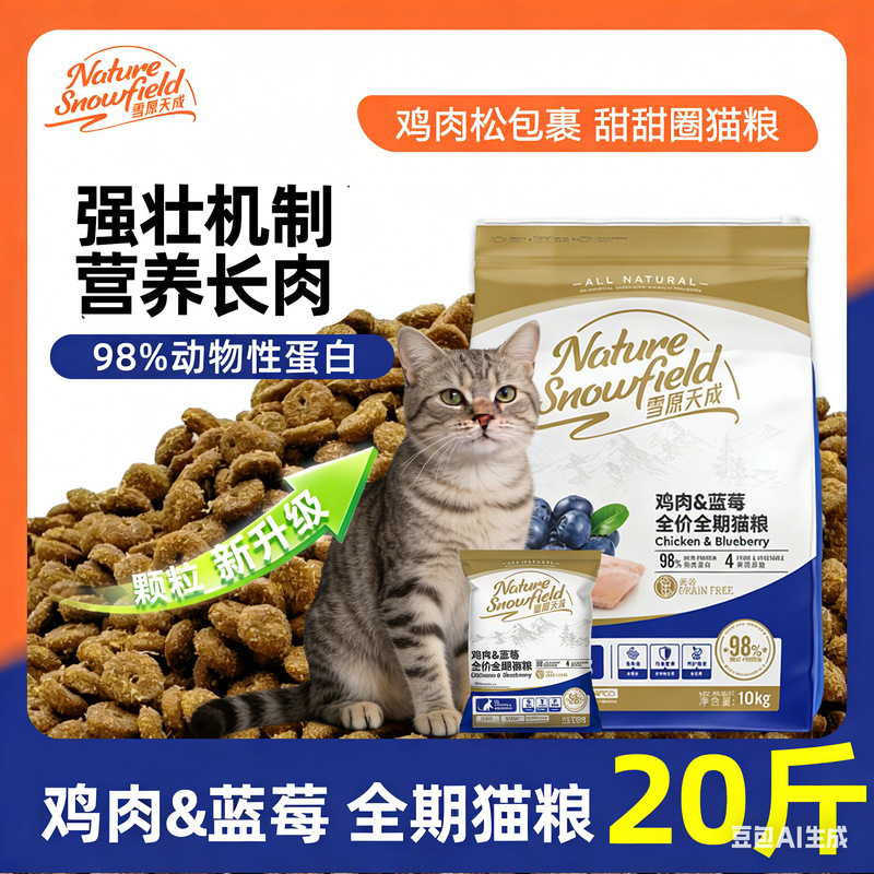 Xueyuantiancheng Chicken Blueberry 1.5kg Complete Grain-Free Cat Food for All Life Stages, High Protein 10kg Cat Food for Adult and Kitten Cats