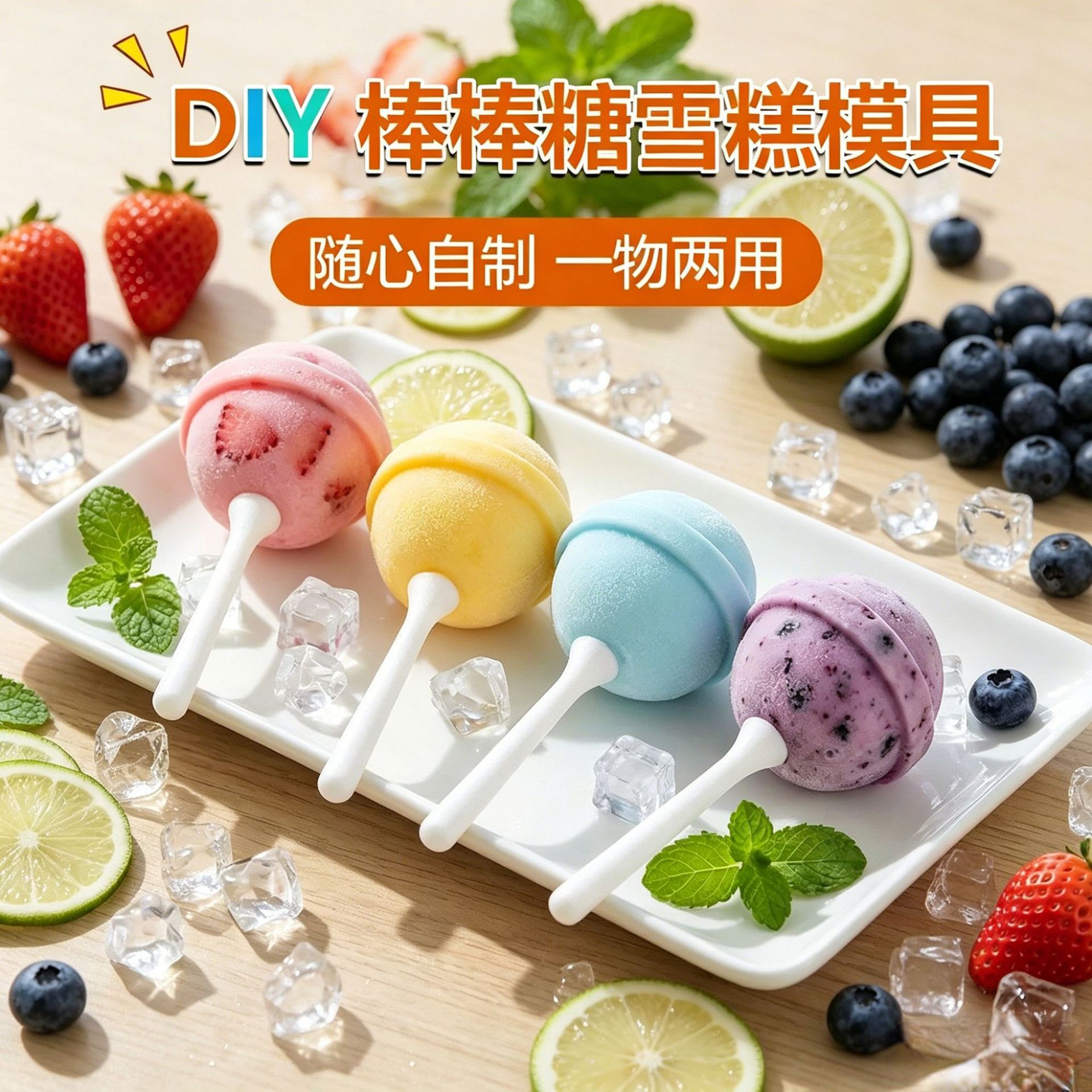 Lollipop ice cream mold for children, popsicle mold, soft silicone lollipop mini homemade ice cream popsicle tray