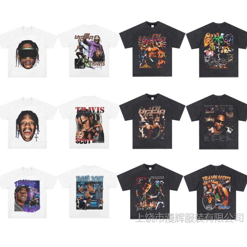 travis scott european and american rap figure print vtg short sleeve loose fit t-shirt