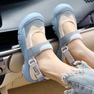 Velcro ugly cute sandals for women 2025 summer new Korean version thick-soled casual soft-soled shallow mouth sports canvas shoes
