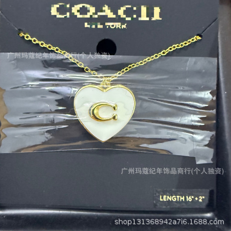 Cross-Border New Model Coa Black Enamel Double-Sided Heart-Shaped C Letter Pendant Clavicle Necklace Holiday Gift Cross-Border New Model Coa Black Enamel Double-Sided Heart-Shaped C Letter Pendant Clavicle Necklace Holiday Gift