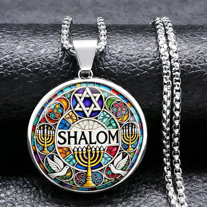 跨境春季新款不锈钢男士项链Shalom吊坠