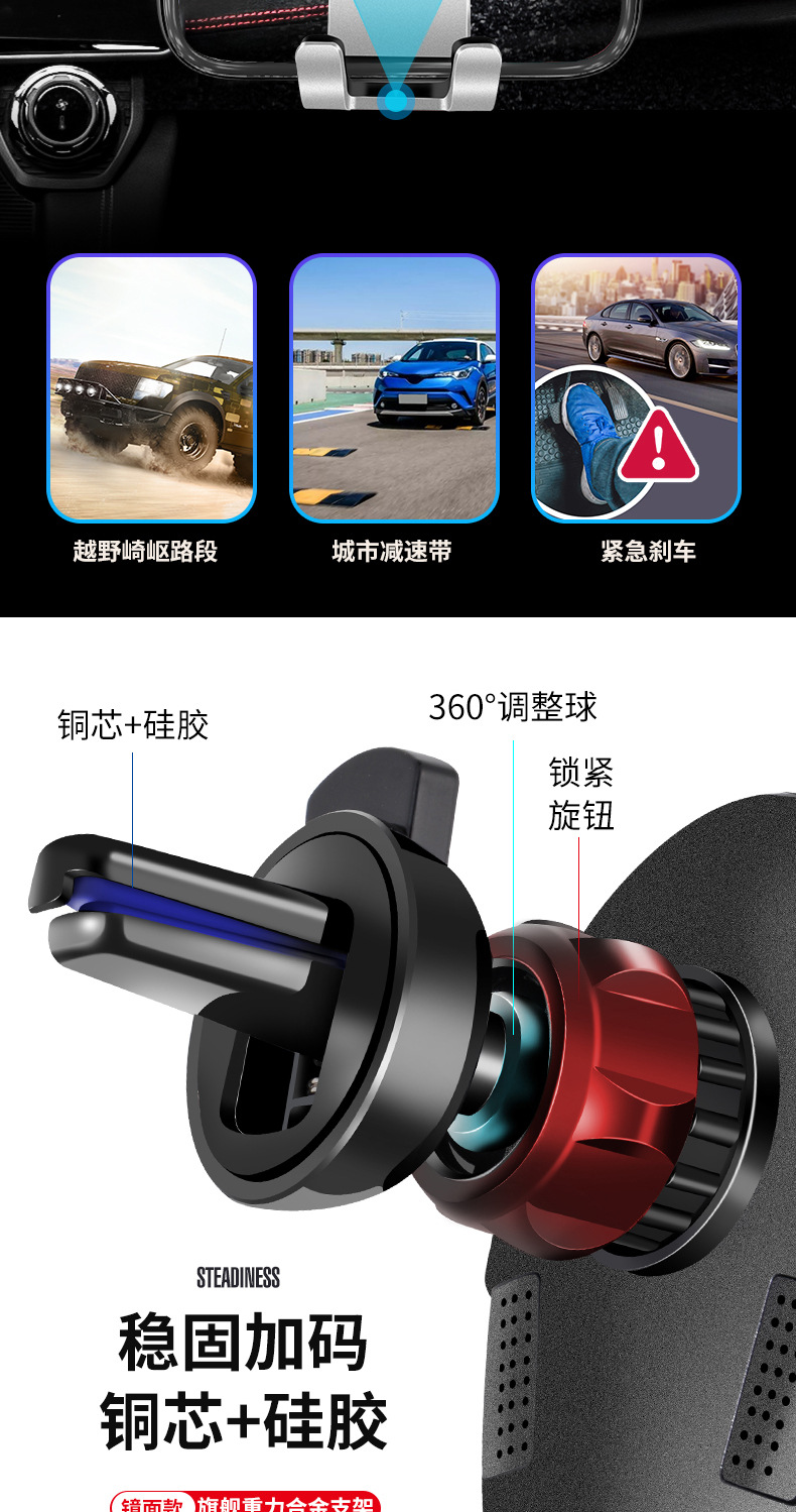New Car Mobile Phone Holder Air Outlet Triangle Gravity Sensing Mirror Automatic Locking Car Navigation Holder