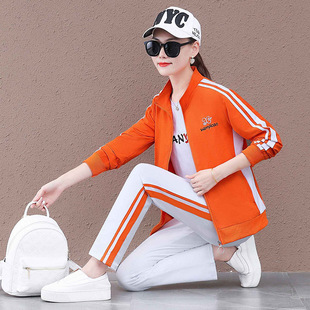 Pure cotton casual sportswear suit for women 2025 spring and autumn new fashion sportswear foreign style three-piece team uniform