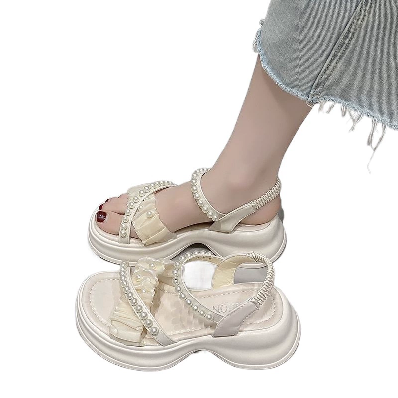 Sandals, summer fashionable footwear platform from pearl, internet celebrity, 2024 years, soft sole