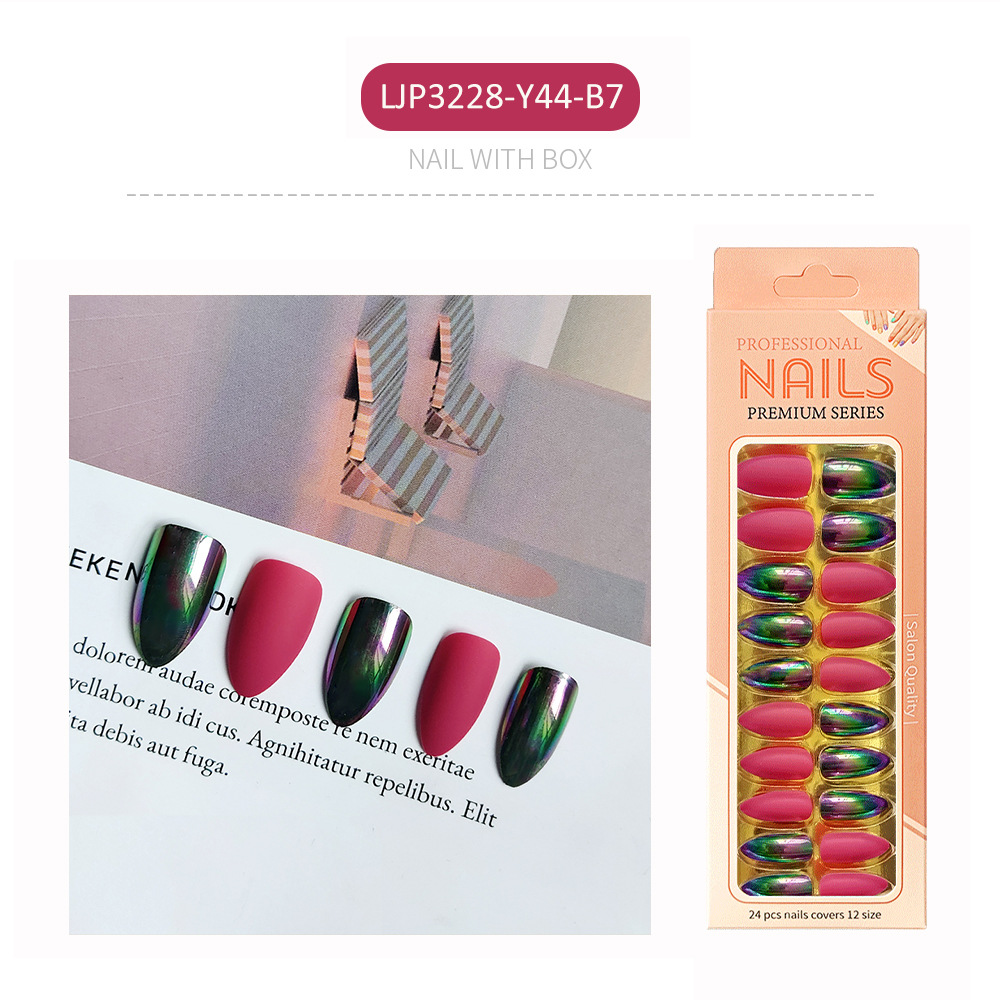 Uñas postizas iridiscentes, puntas de uñas de longitud media, uñas postizas largas en caja, puntas de uñas postizas electrochapadas.