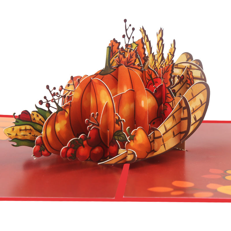 廠家供應彩印立體賀卡豐收創意3d卡片祝福外貿感恩節禮品節日卡片