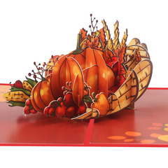 廠家供應彩印立體賀卡豐收創意3d卡片祝福外貿感恩節禮品節日卡片