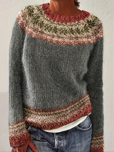X 99056 Color Block Round Neck Knit Sweater ƴɫ�A�Ië��
