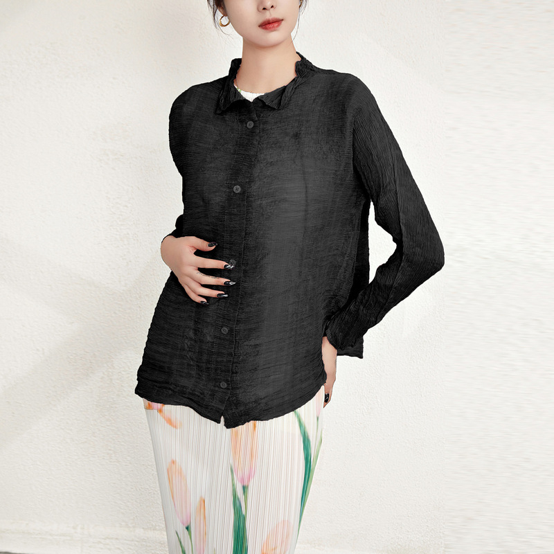 Trendy Autumn New Striped Wicker Pleated Single-Breasted Lightweight Cardigan and Shirt for Women