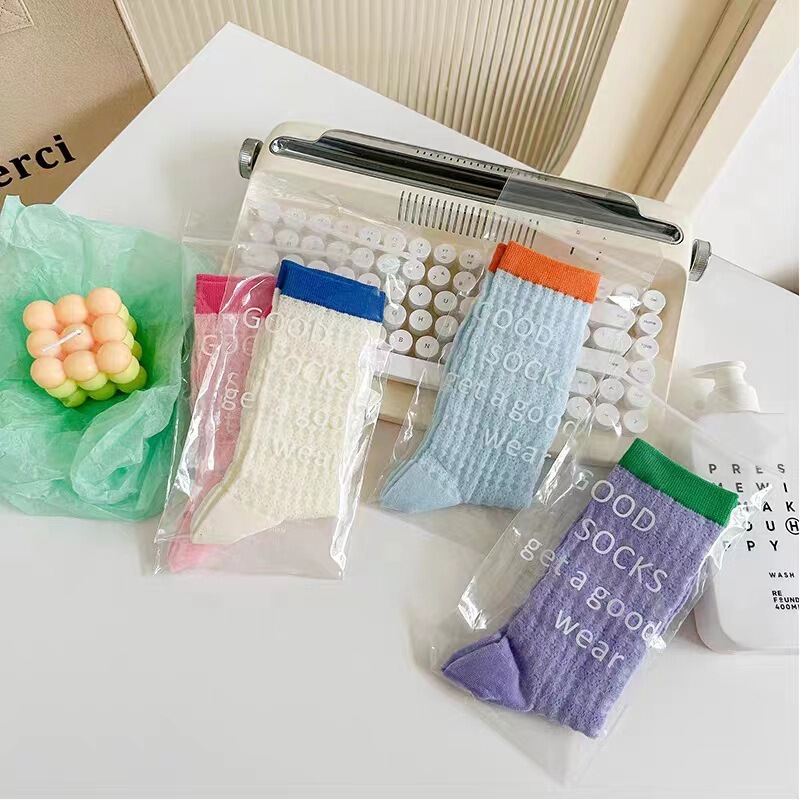Socks women's pile socks spring and summer thin cotton mesh color matching mid-calf socks Internet celebrity dopamine girl pile socks