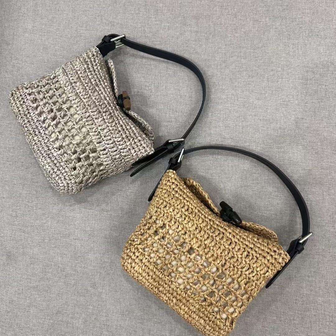 Handmade Crochet Raffia Woven Large Bag 2025 New Women's Tote Bag Vacation Style Beach Straw Bag - Thumbnail 5