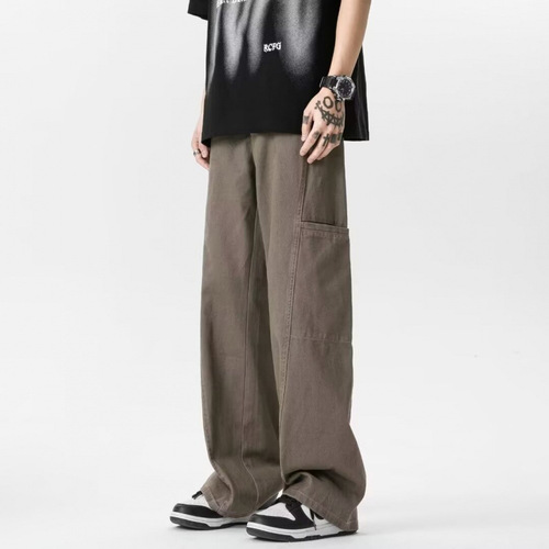 Cross-border American workwear jeans men's retro high-end design straight tube high street loose casual wide-leg pants women 
