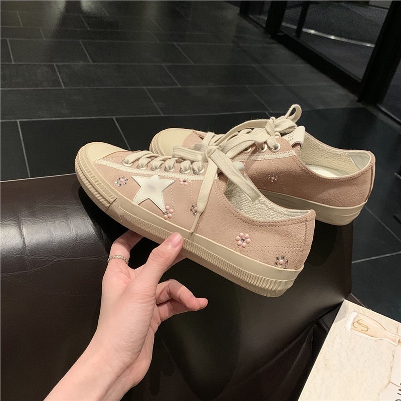 Grape Mom Studiolee 新しい多用途本革パールフラワー年齢軽減カジュアルレースアップスターダーティーシューズ女性用|undefined