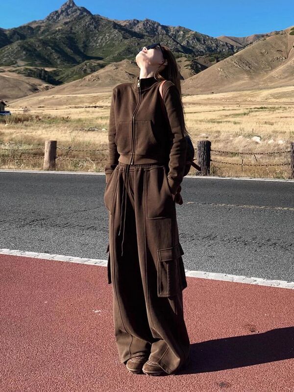 十三行2025秋季新款高级感气质立领开衫外套宽松阔腿裤两件套女装|undefined