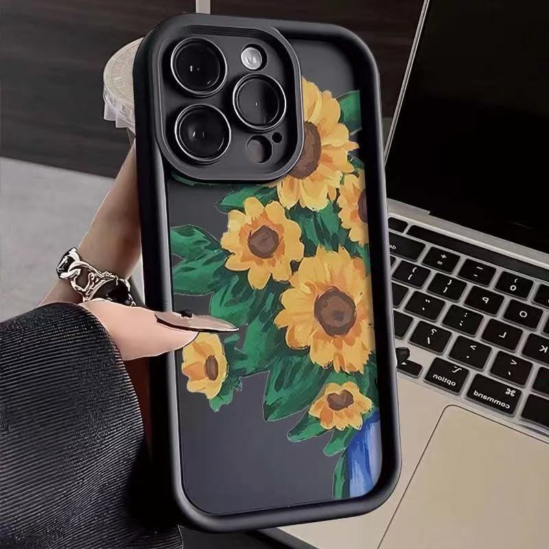 Girasol para iphone16pro funda para teléfono móvil Apple 15 femenino 14 japonés y coreano 13promax nuevo estilo 12 pintura al óleo x