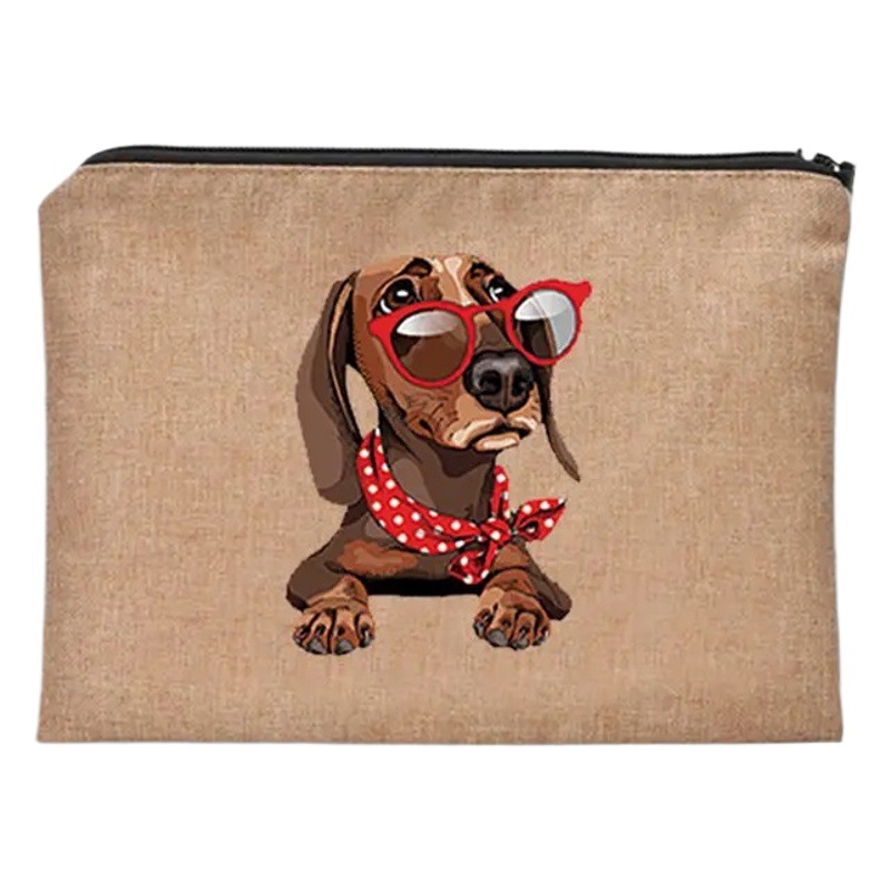 Bolsa de cosméticos para mujer de Amazon, transfronteriza, bonita y creativa, con diseño de cachorro, bolsa de almacenamiento de lino impermeable con cremallera, almacenamiento creativo