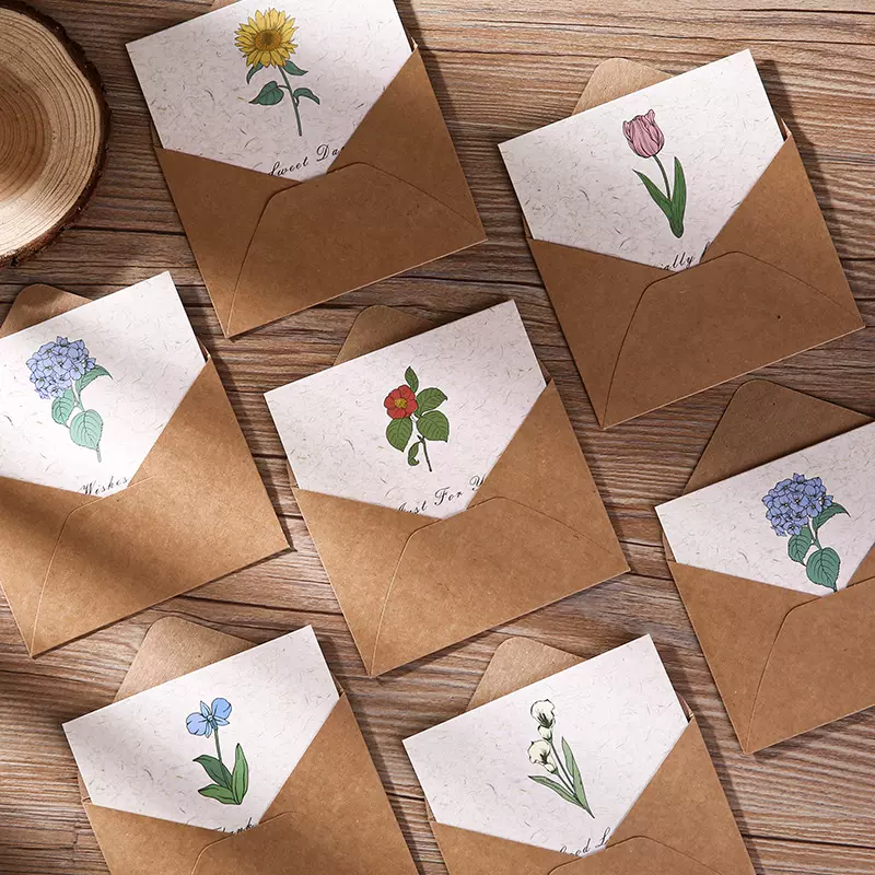 复古植物牛皮贺卡ins节日祝福明信片卡纸信封diy礼物装饰留言卡片