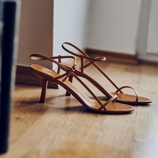 French High-Heeled Sandals for Women 2025 Spring New Style Internet Celebrity Hollow Women's Sandals Sexy One-Line Buckle Strap Small Heel Sandals