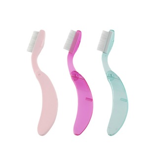 Color curved handle steel needle eyebrow comb eyelash tools foldable plastic handle eyebrow comb stainless steel eyelash comb