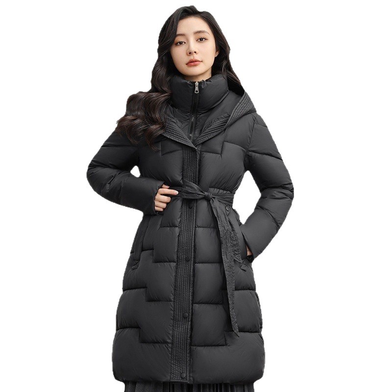 European Style Down Coat Women, Over-the-Knee Long Style, 2025 Winter New Waist-Cinching Mid-Length Thickened Cotton_voghion.com