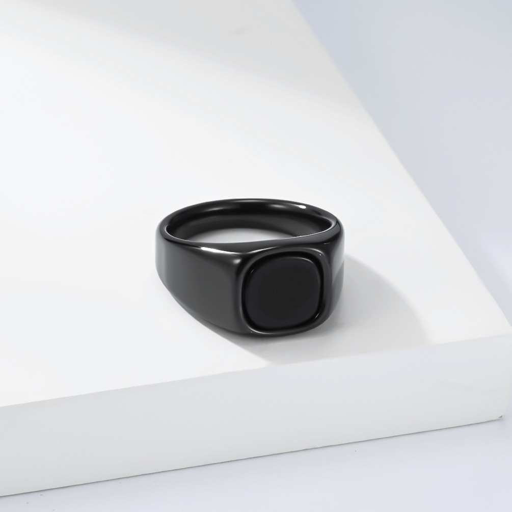 Unisex Minimalistischer Quadratischer Ring Mit Schwarzem Stein_voghion.com