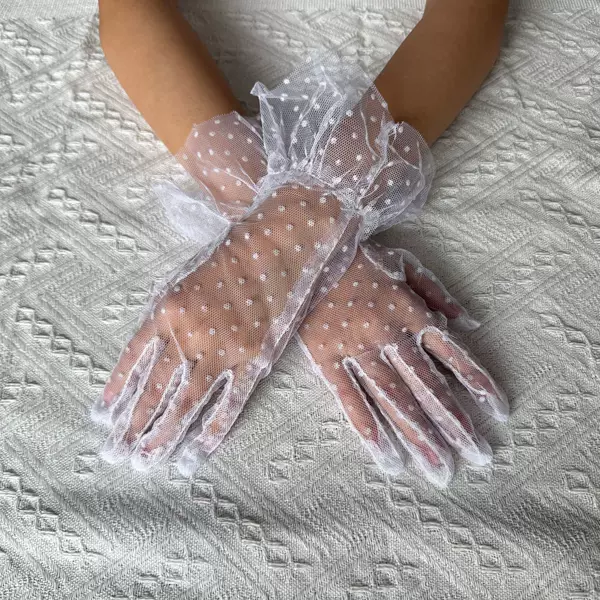 Sexy Polka Dot Short Lace Trim Breathable Sun Protection Gloves for Women for Cycling, Driving, Wedding, and Manicure, Available for Dropshipping