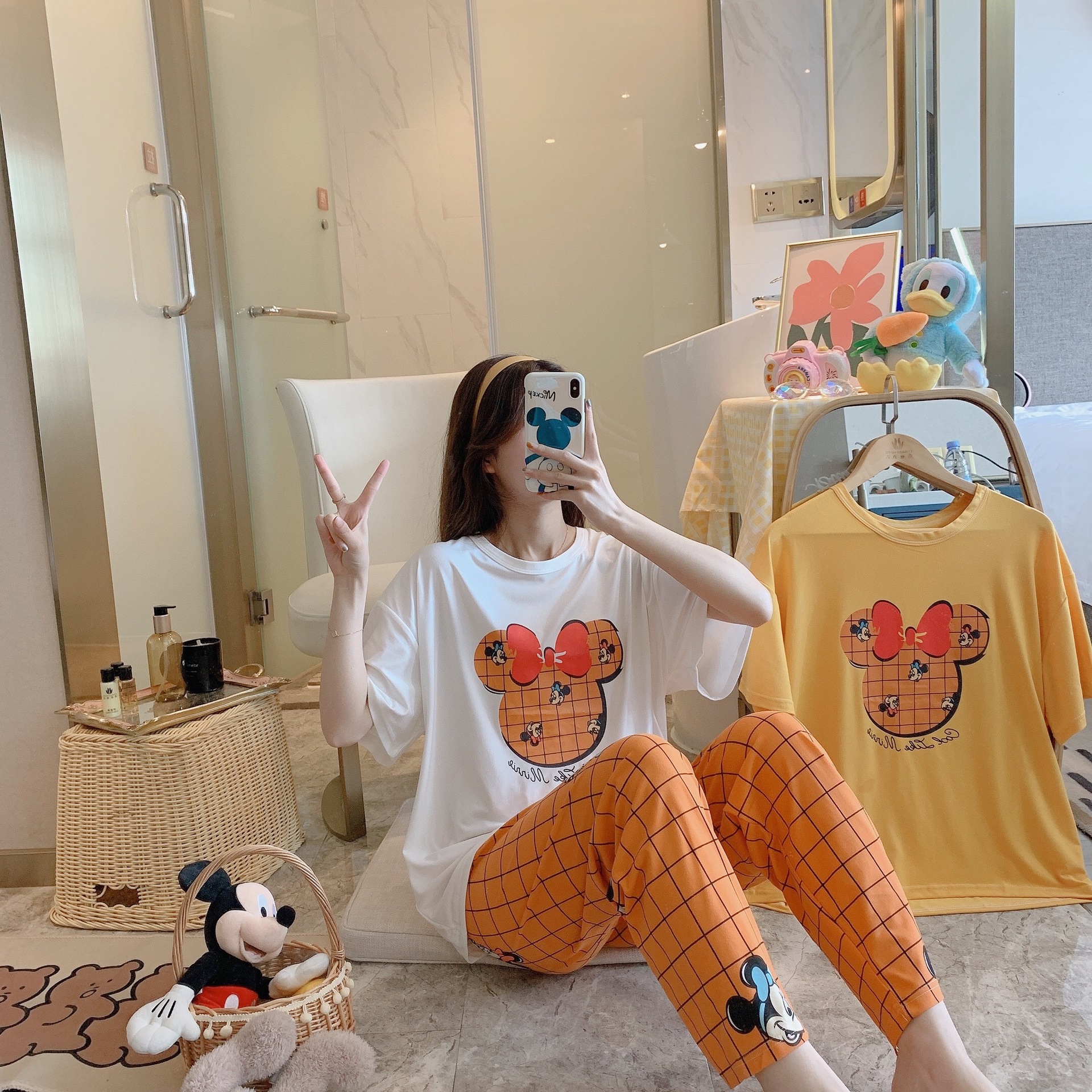 女性のためのパジャマ夏半袖韓国スタイル春と秋のかわいいズボン薄い 2025 ルーズホーム服セット大きいサイズ漫画