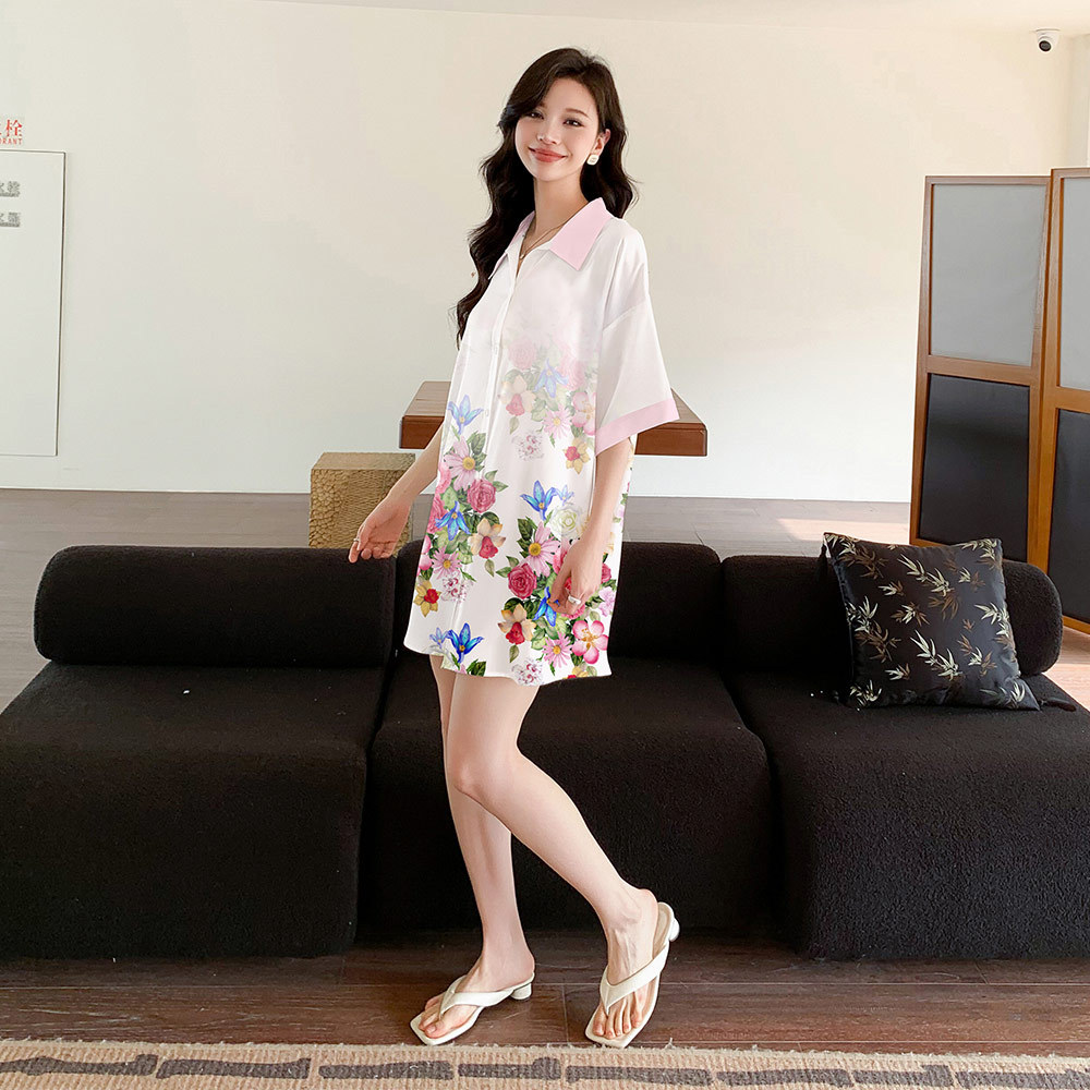 Yaoting nuevo pijama de gasa de satén para mujer Camisa de manga corta de verano camisón ropa de hogar suelta drapeada SQ3524